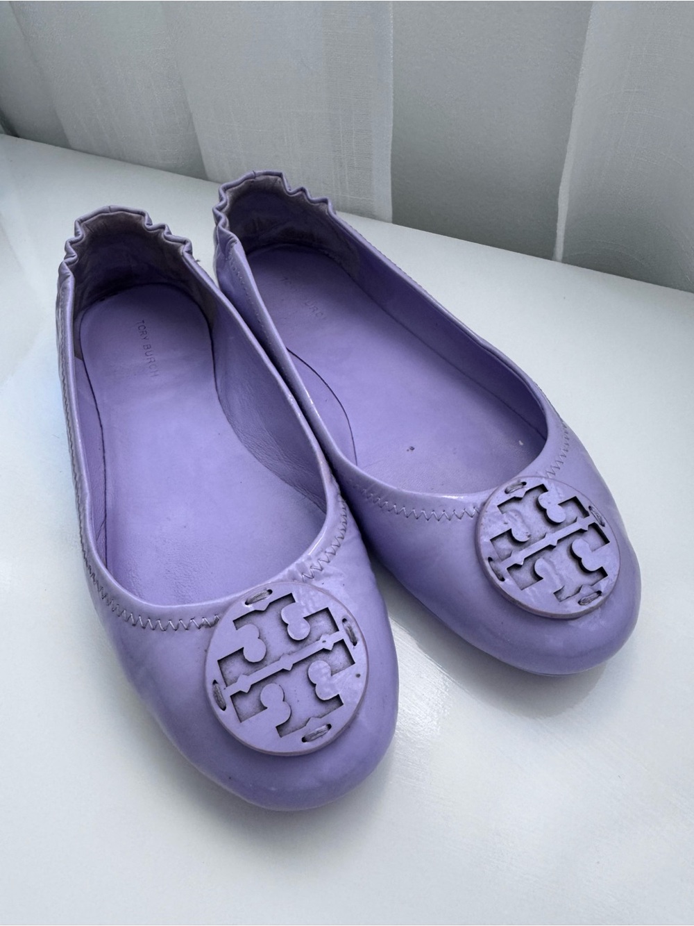 Tory Burch Lavender Leather Logo Ballet Flats